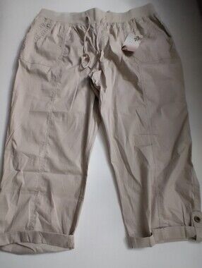 Palm Rio Women's Casual Cream Cropped Drawstring Pants Size XL New